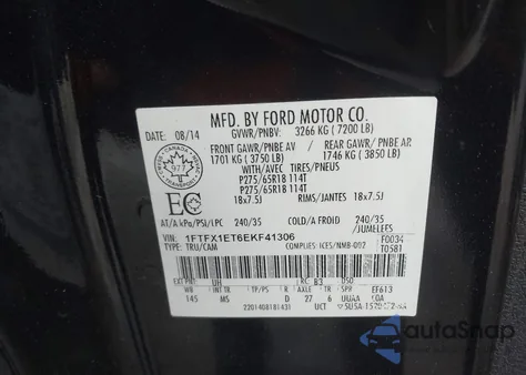 2014 Ford F-150 Xlt из США, поврежденный, VIN 1FTFX1ET6EKF41306